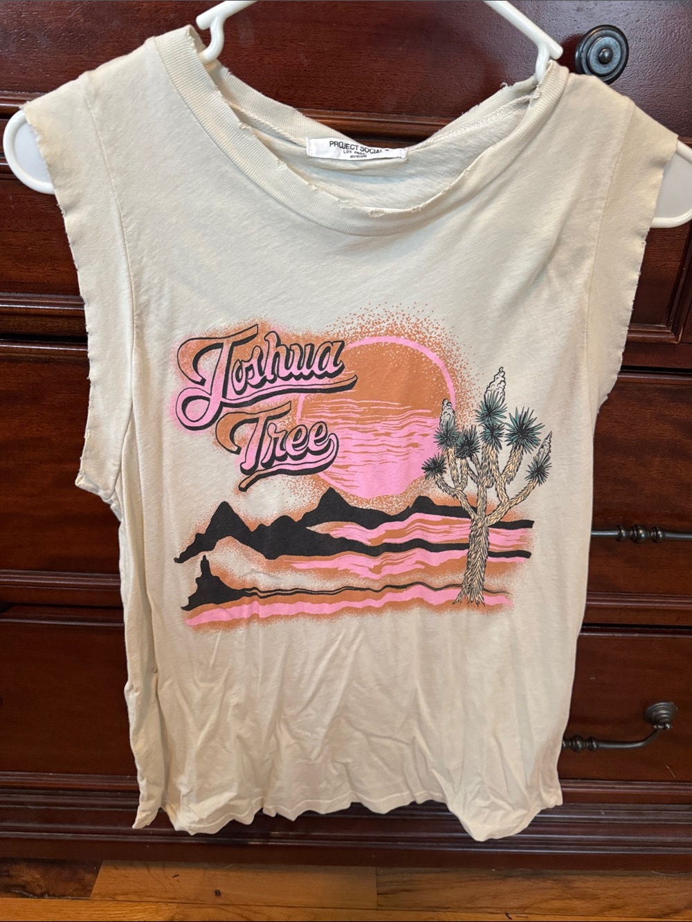 Project Social T Cream Muscle Tank with Pink and Black Desert Graphic
